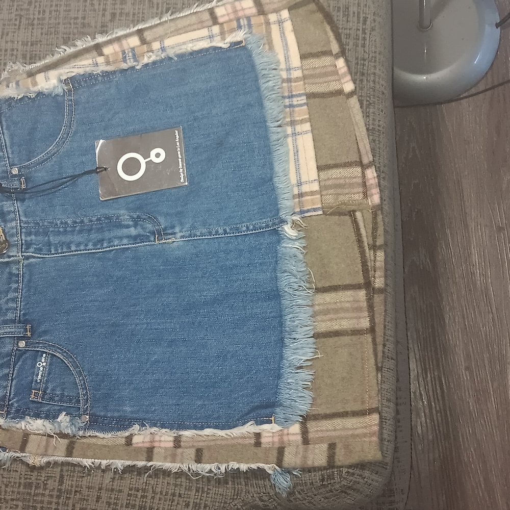 Denim and Plaid Fringe Skirt - Picture 2 of 11